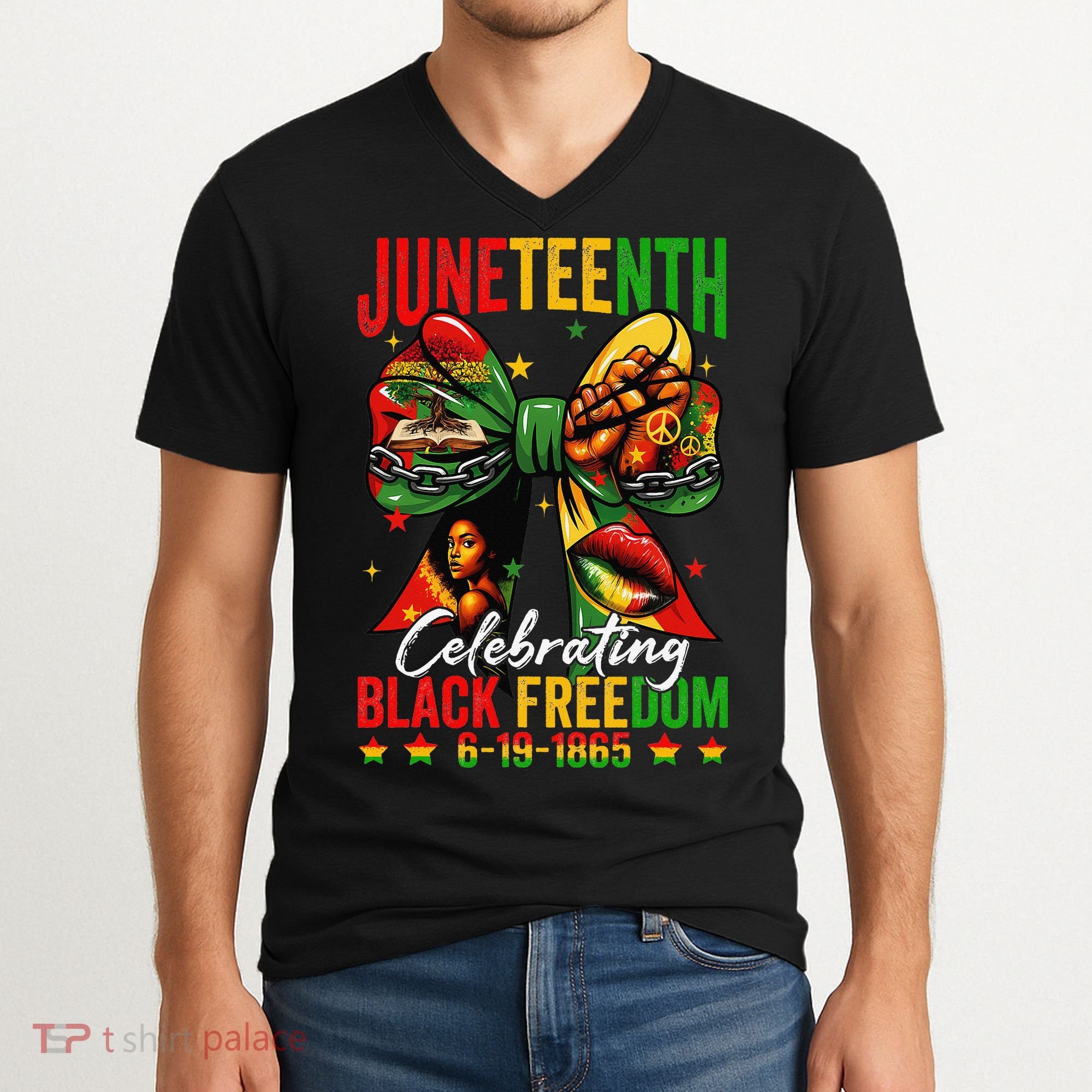 Juneteenth Celebrating Black Freedom 1865 African American V-Neck T-Shirt