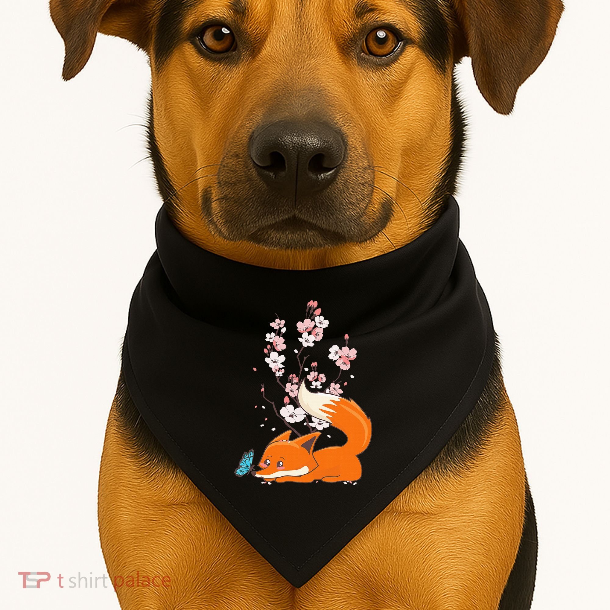 Japanese Cherry Blossom Flower Sakura Kawaii Fox USA-Made Doggie Bandana