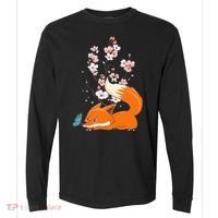 Japanese Cherry Blossom Flower Sakura Kawaii Fox Comfort Colors Heavyweight Long Sleeve T-Shirt thumb 0