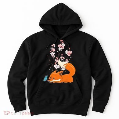 Japanese Cherry Blossom Flower Sakura Kawaii Fox Hoodie