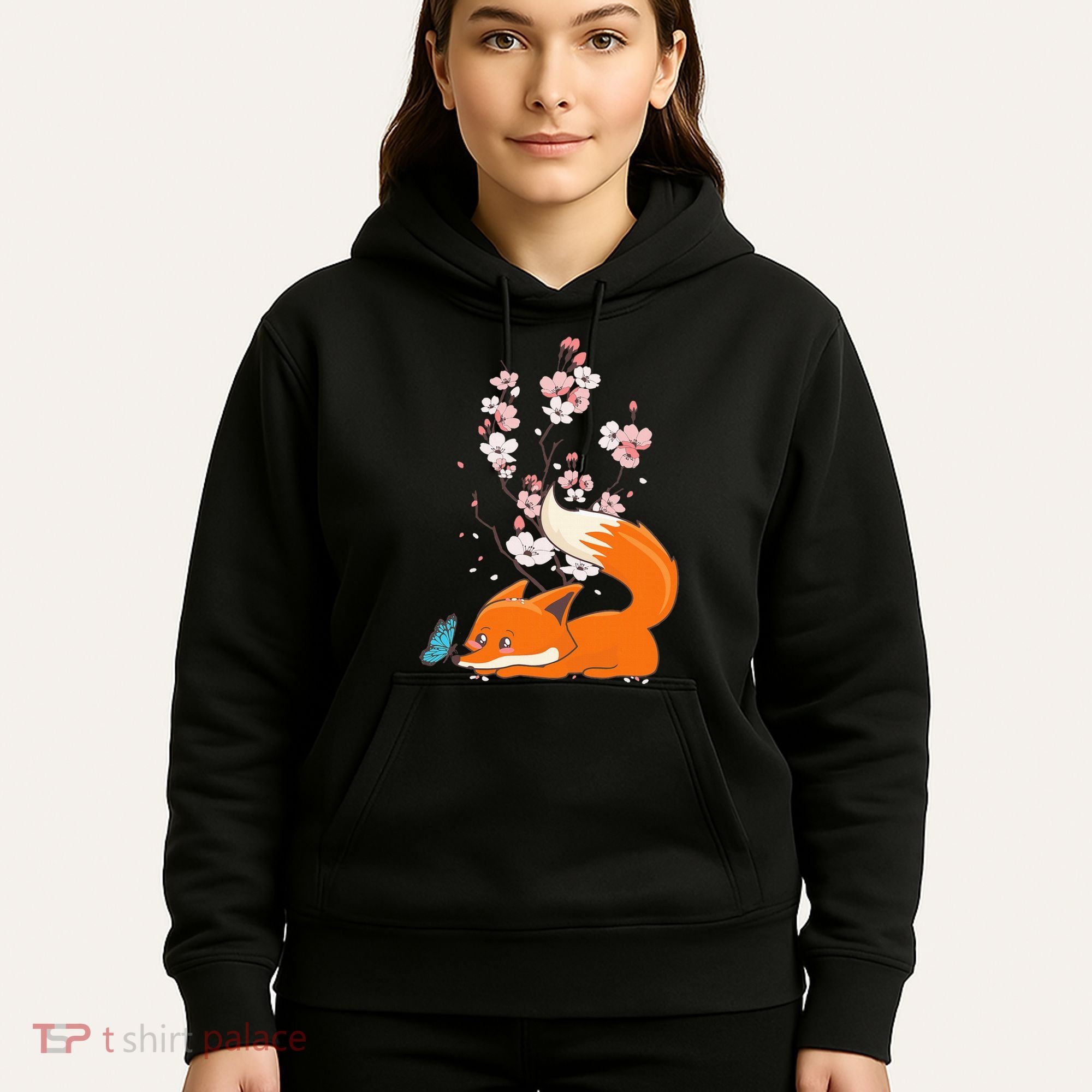 Japanese Cherry Blossom Flower Sakura Kawaii Fox Hoodie