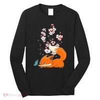 Japanese Cherry Blossom Flower Sakura Kawaii Fox Long Sleeve Shirt thumb 0