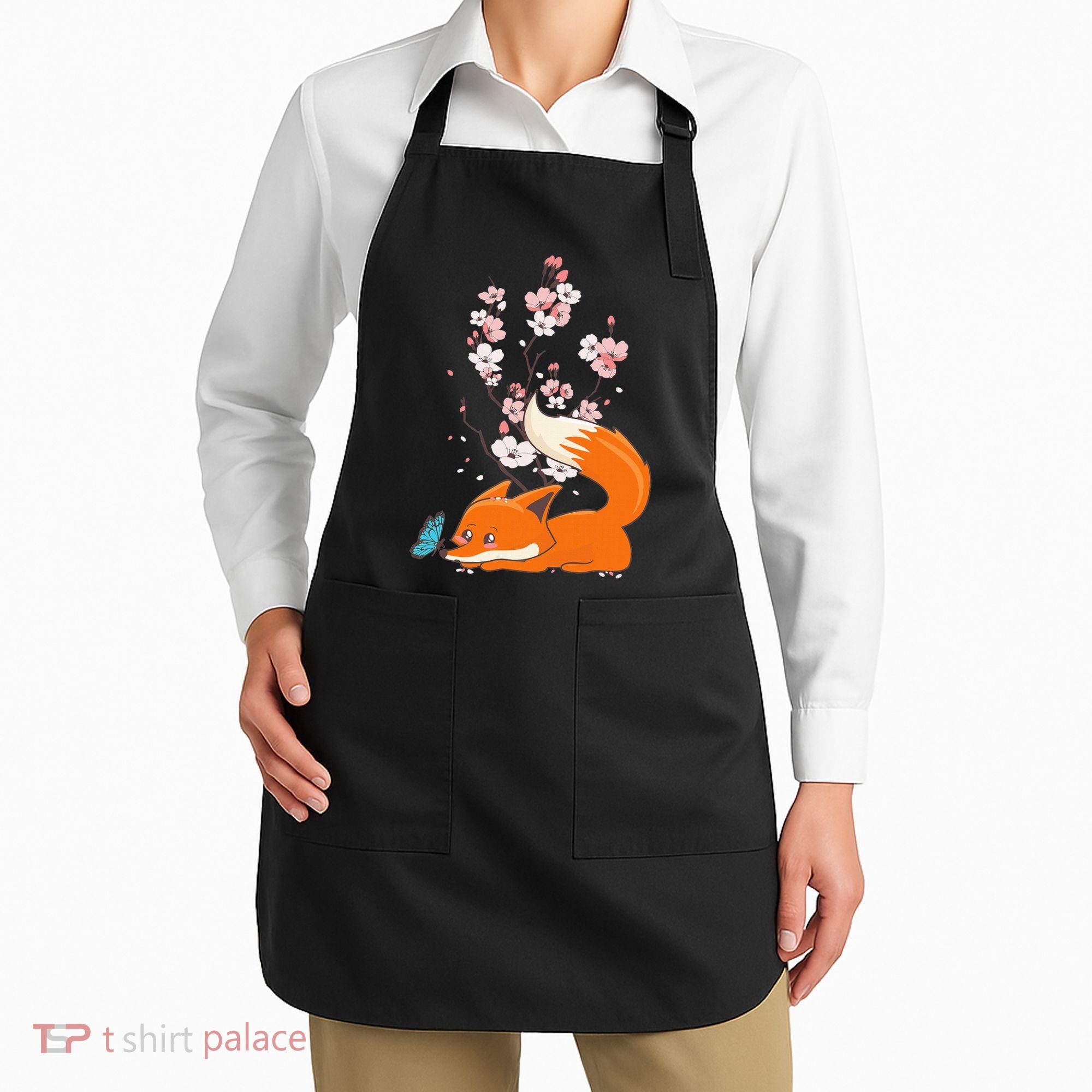 Japanese Cherry Blossom Flower Sakura Kawaii Fox Apron
