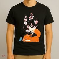 Japanese Cherry Blossom Flower Sakura Kawaii Fox T-Shirt thumb 3