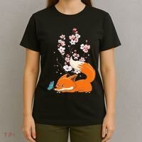 Japanese Cherry Blossom Flower Sakura Kawaii Fox T-Shirt thumb 4