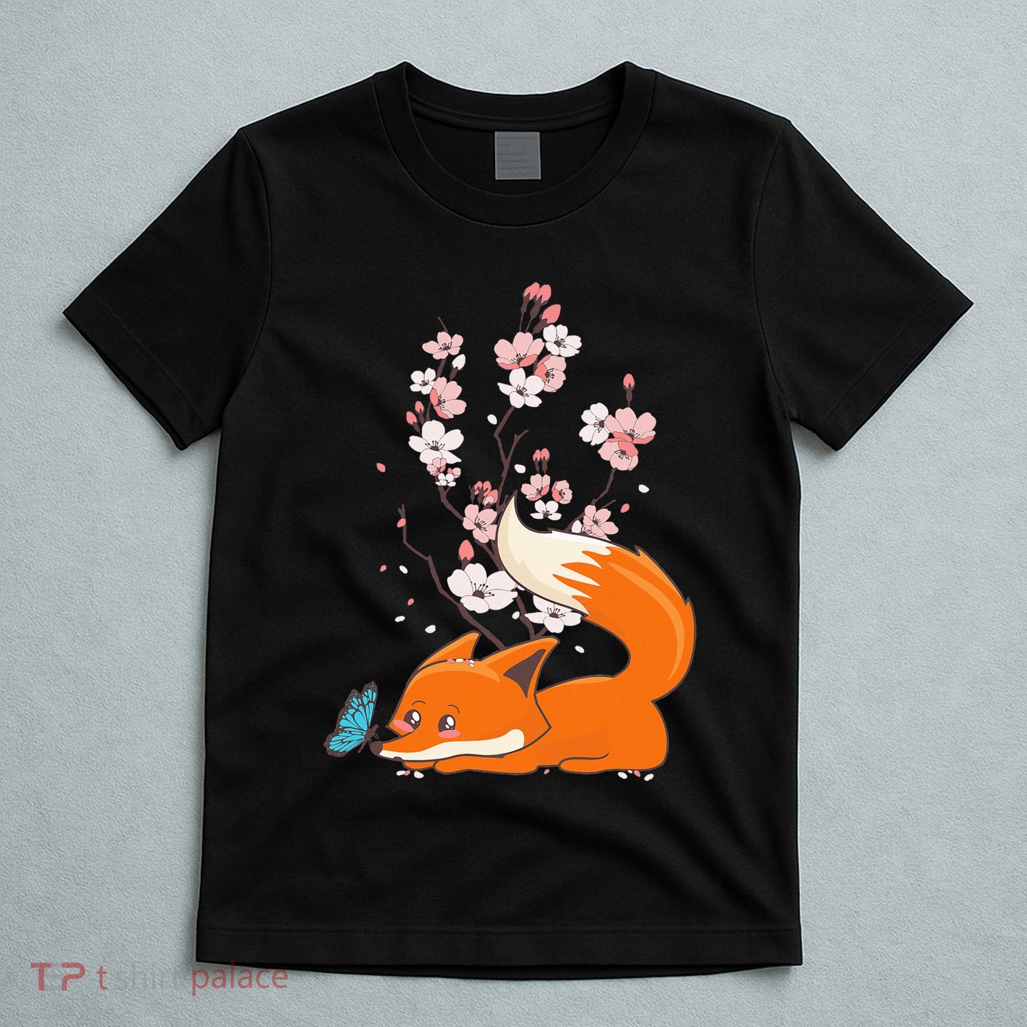 Japanese Cherry Blossom Flower Sakura Kawaii Fox T-Shirt