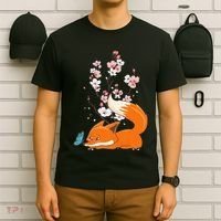 Japanese Cherry Blossom Flower Sakura Kawaii Fox T-Shirt thumb 6