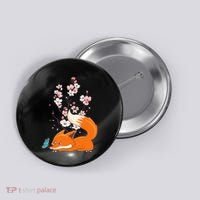 Japanese Cherry Blossom Flower Sakura Kawaii Fox Button thumb 0