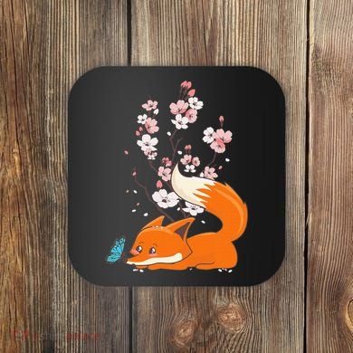 Japanese Cherry Blossom Flower Sakura Kawaii Fox Coaster