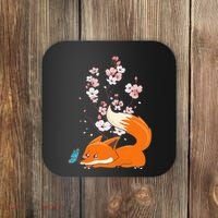 Japanese Cherry Blossom Flower Sakura Kawaii Fox Coaster thumb 0