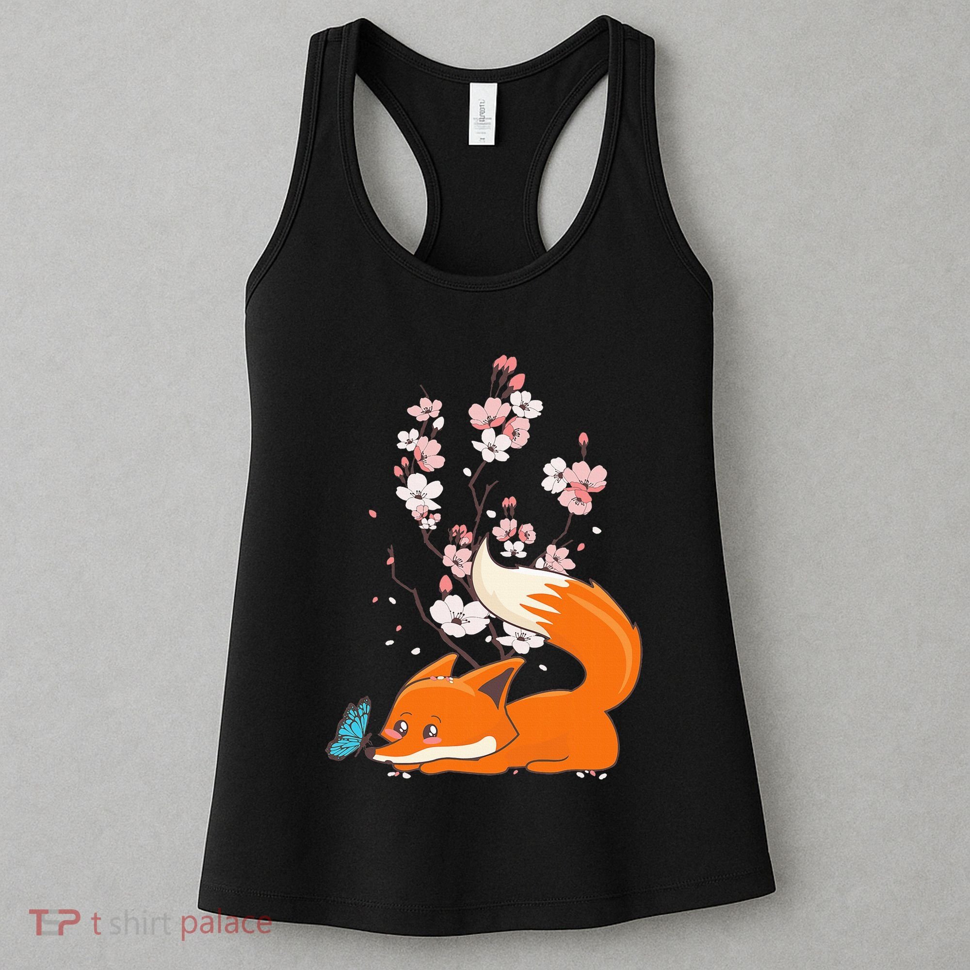 Japanese Cherry Blossom Flower Sakura Kawaii Fox Women's Tank Top