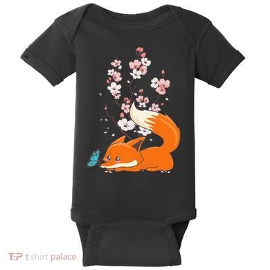 Japanese Cherry Blossom Flower Sakura Kawaii Fox Baby Bodysuit