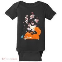Japanese Cherry Blossom Flower Sakura Kawaii Fox Baby Bodysuit thumb 0