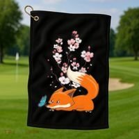 Japanese Cherry Blossom Flower Sakura Kawaii Fox Golf Towel thumb 1