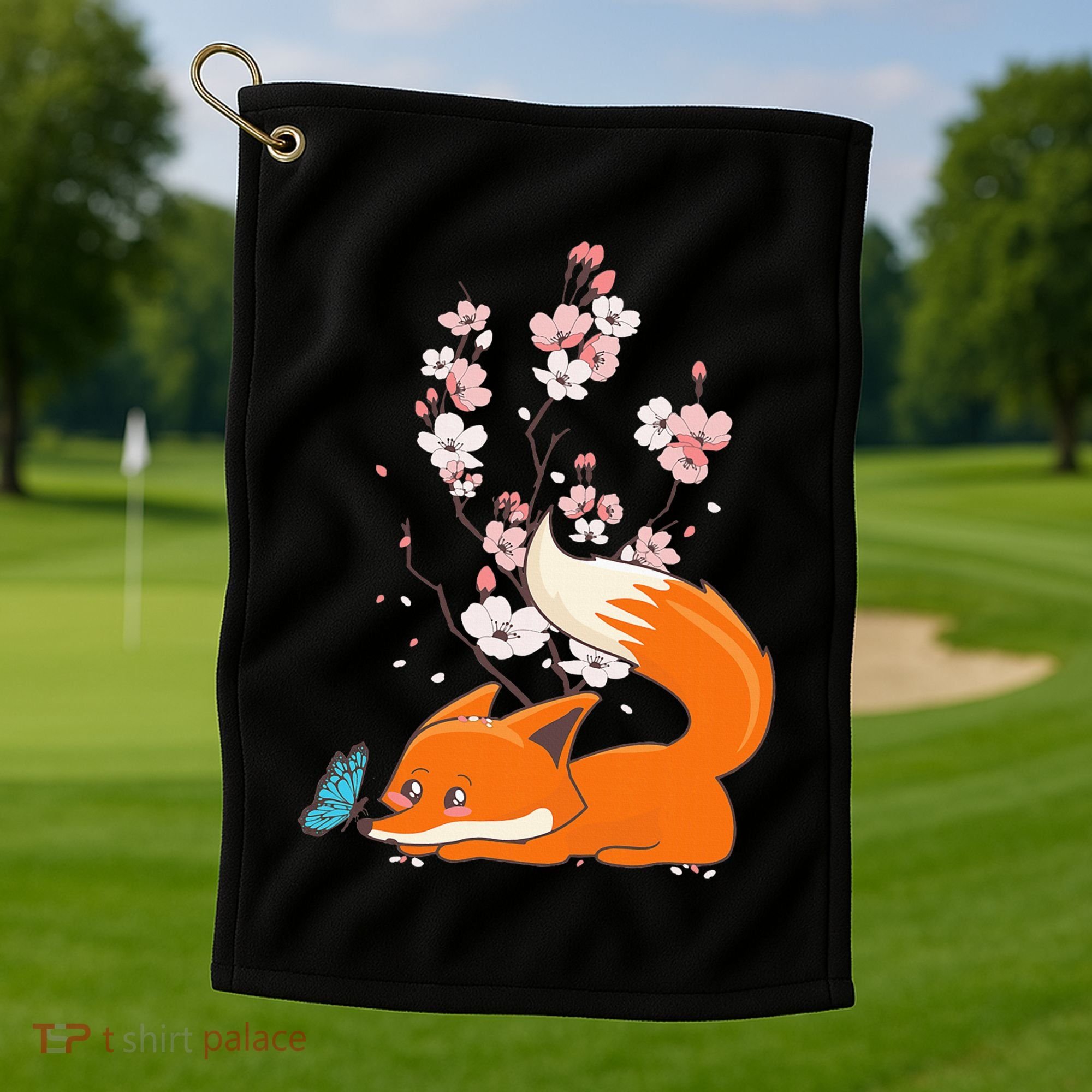 Japanese Cherry Blossom Flower Sakura Kawaii Fox Golf Towel