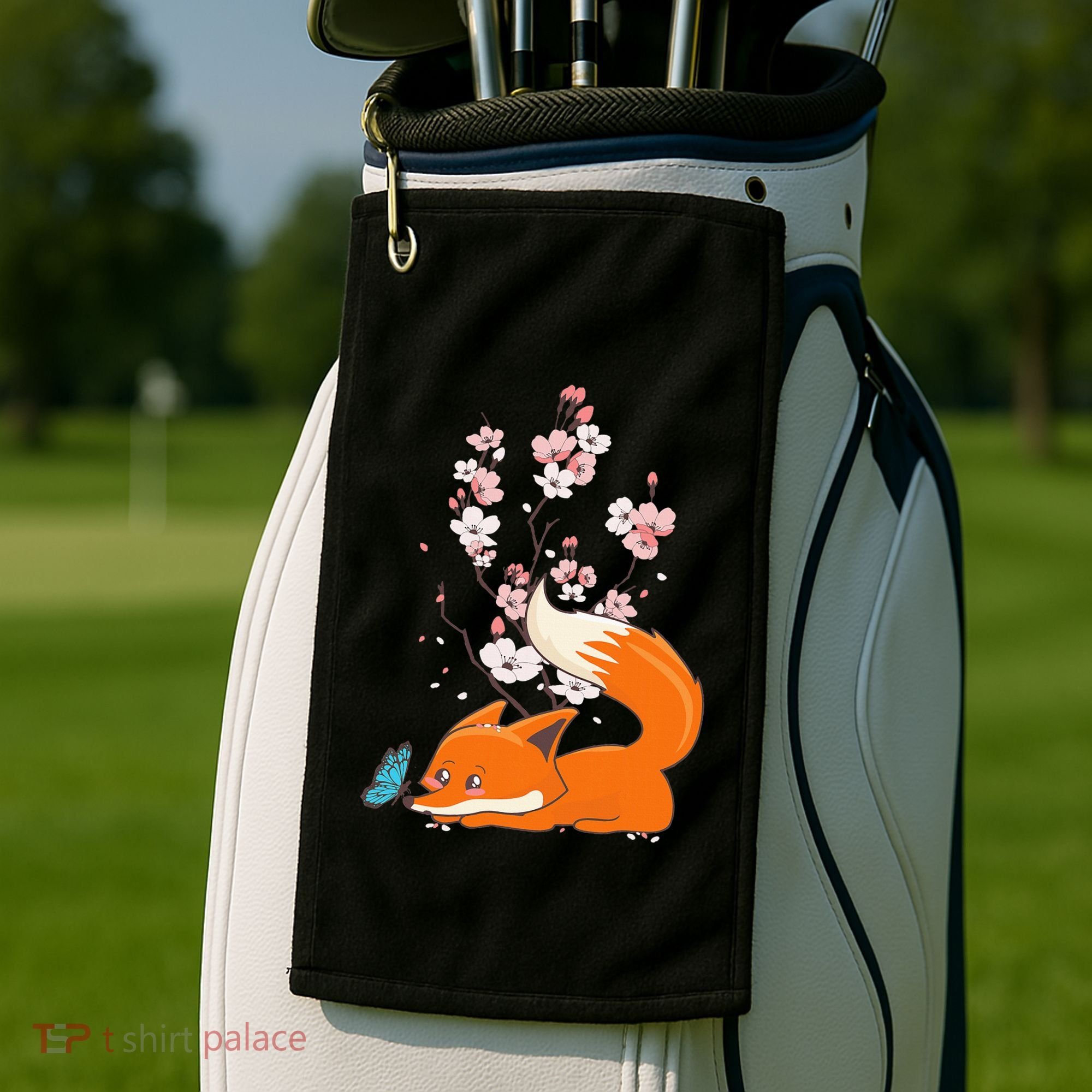 Japanese Cherry Blossom Flower Sakura Kawaii Fox Golf Towel