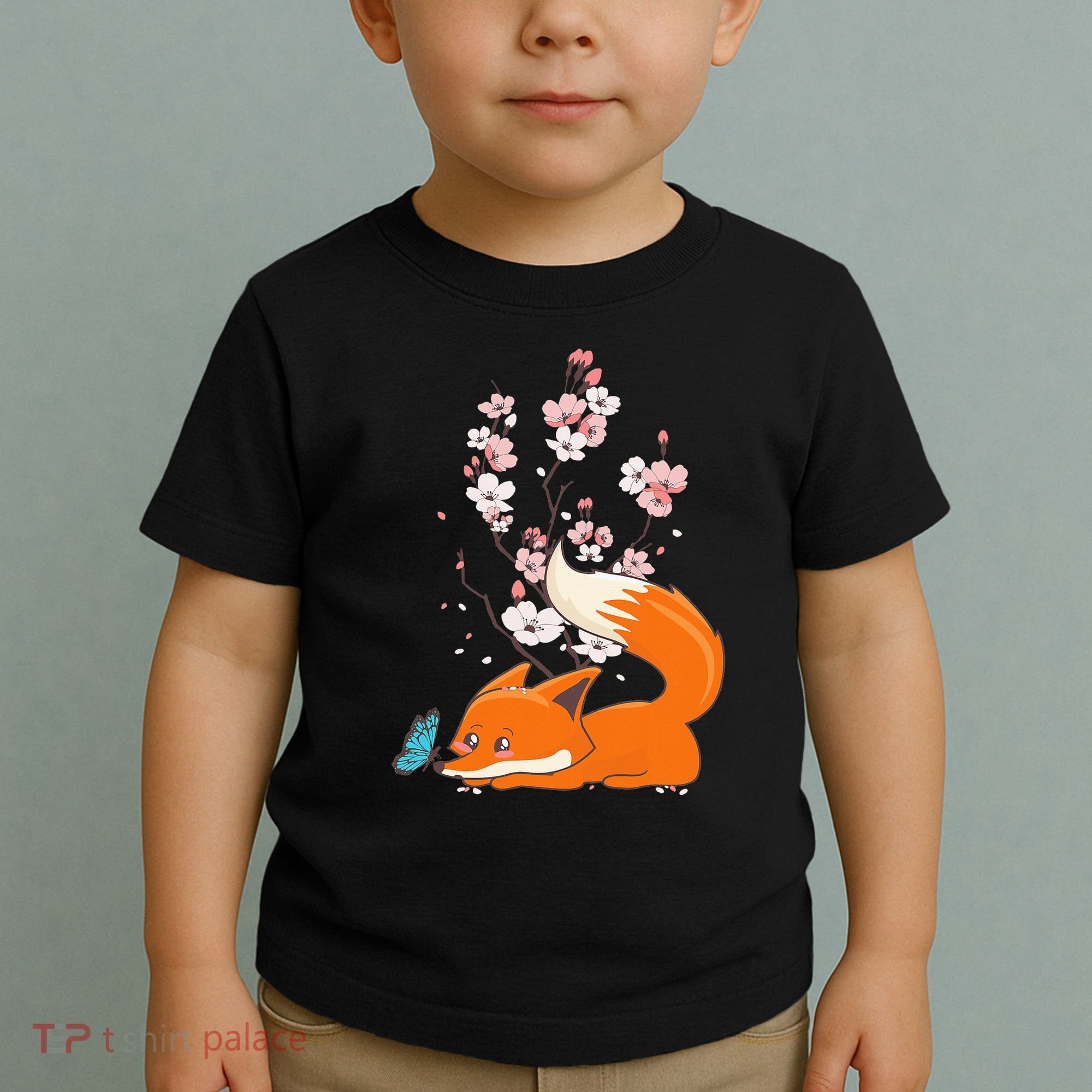 Japanese Cherry Blossom Flower Sakura Kawaii Fox Toddler T-Shirt