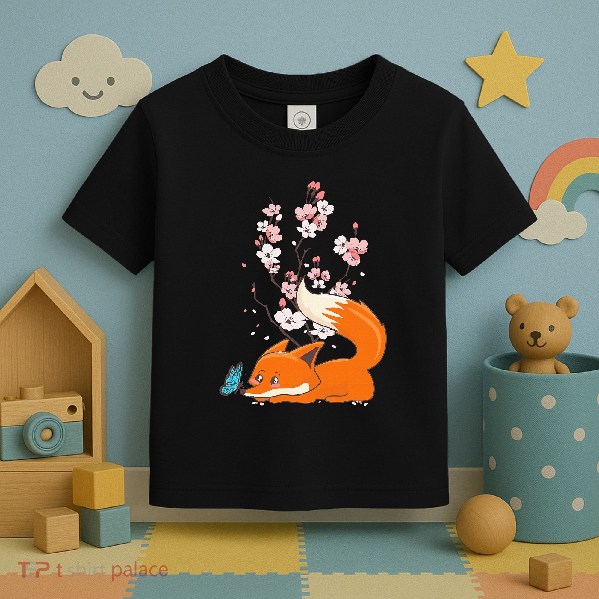Japanese Cherry Blossom Flower Sakura Kawaii Fox Toddler T-Shirt
