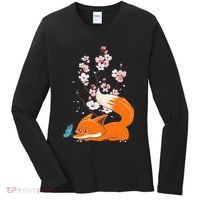 Japanese Cherry Blossom Flower Sakura Kawaii Fox Women's Long Sleeve Shirt thumb 0