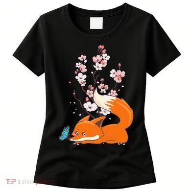 Japanese Cherry Blossom Flower Sakura Kawaii Fox Women's T-Shirt