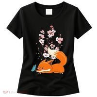 Japanese Cherry Blossom Flower Sakura Kawaii Fox Women's T-Shirt thumb 0