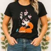 Japanese Cherry Blossom Flower Sakura Kawaii Fox Women's T-Shirt thumb 2