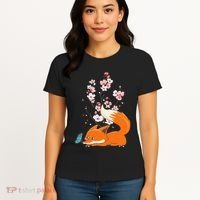 Japanese Cherry Blossom Flower Sakura Kawaii Fox Women's T-Shirt thumb 4