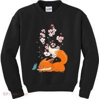 Japanese Cherry Blossom Flower Sakura Kawaii Fox Kids Sweatshirt thumb 0