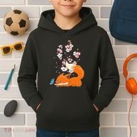 Japanese Cherry Blossom Flower Sakura Kawaii Fox Kids Hoodie thumb 2