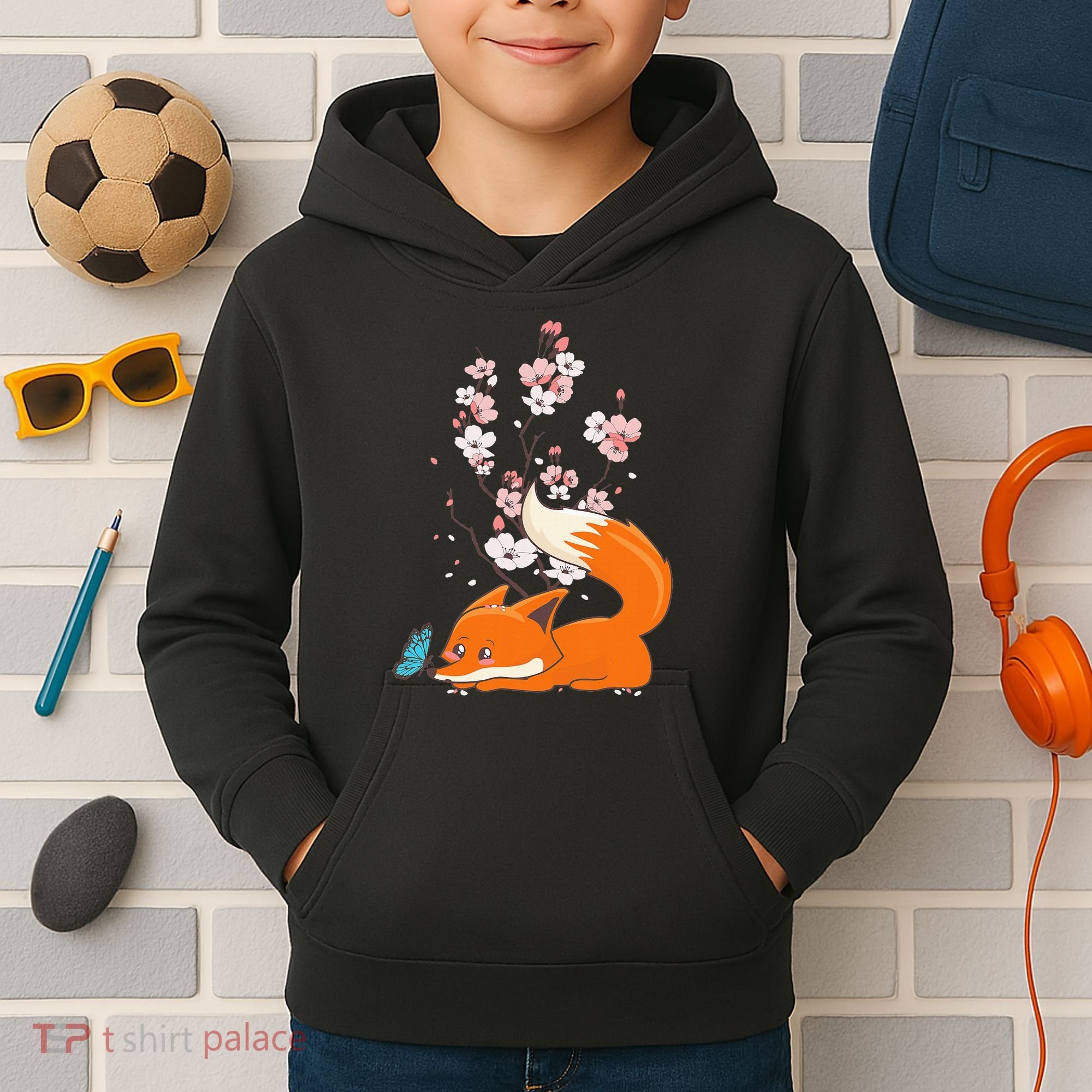Japanese Cherry Blossom Flower Sakura Kawaii Fox Kids Hoodie
