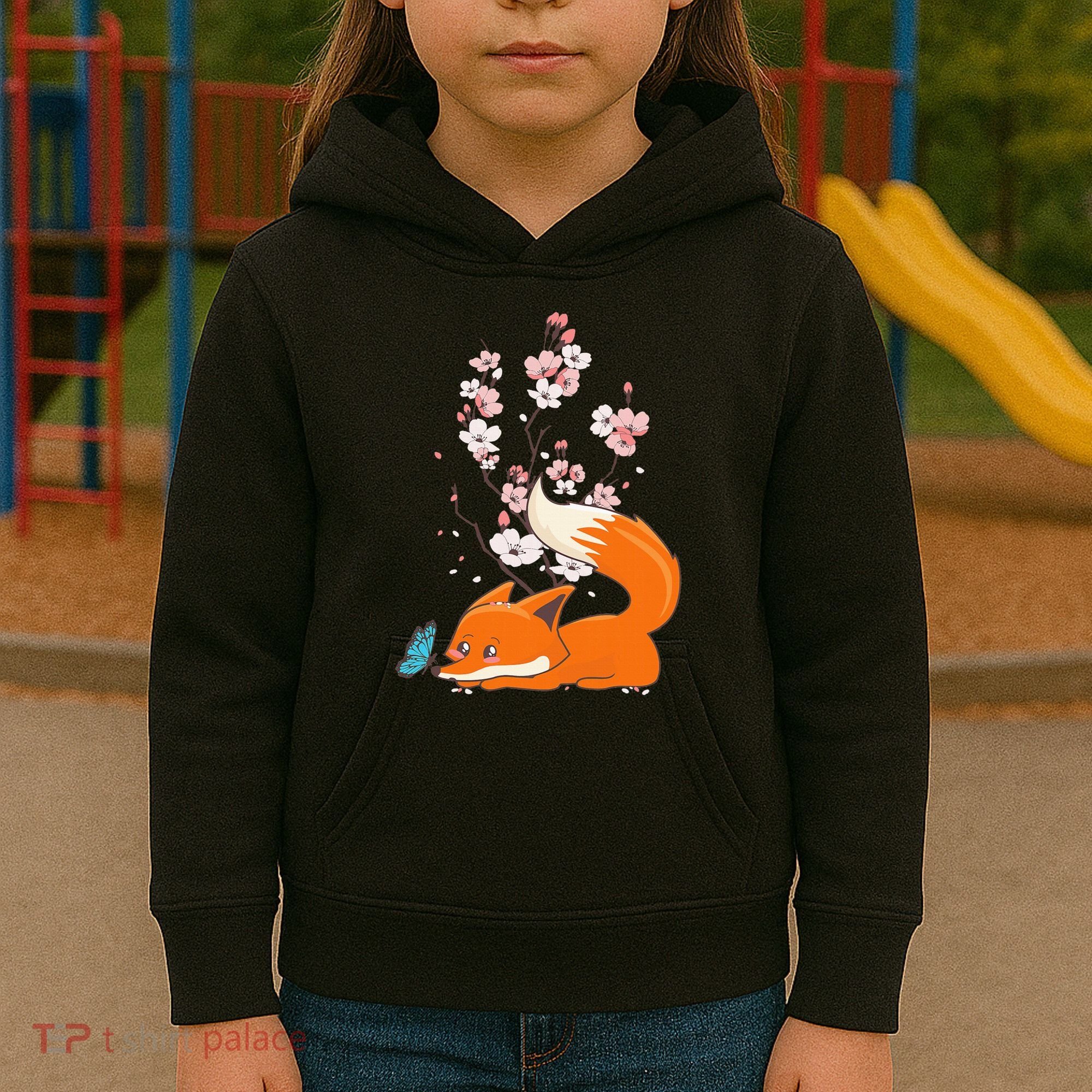 Japanese Cherry Blossom Flower Sakura Kawaii Fox Kids Hoodie