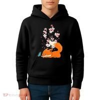 Japanese Cherry Blossom Flower Sakura Kawaii Fox Kids Hoodie thumb 4