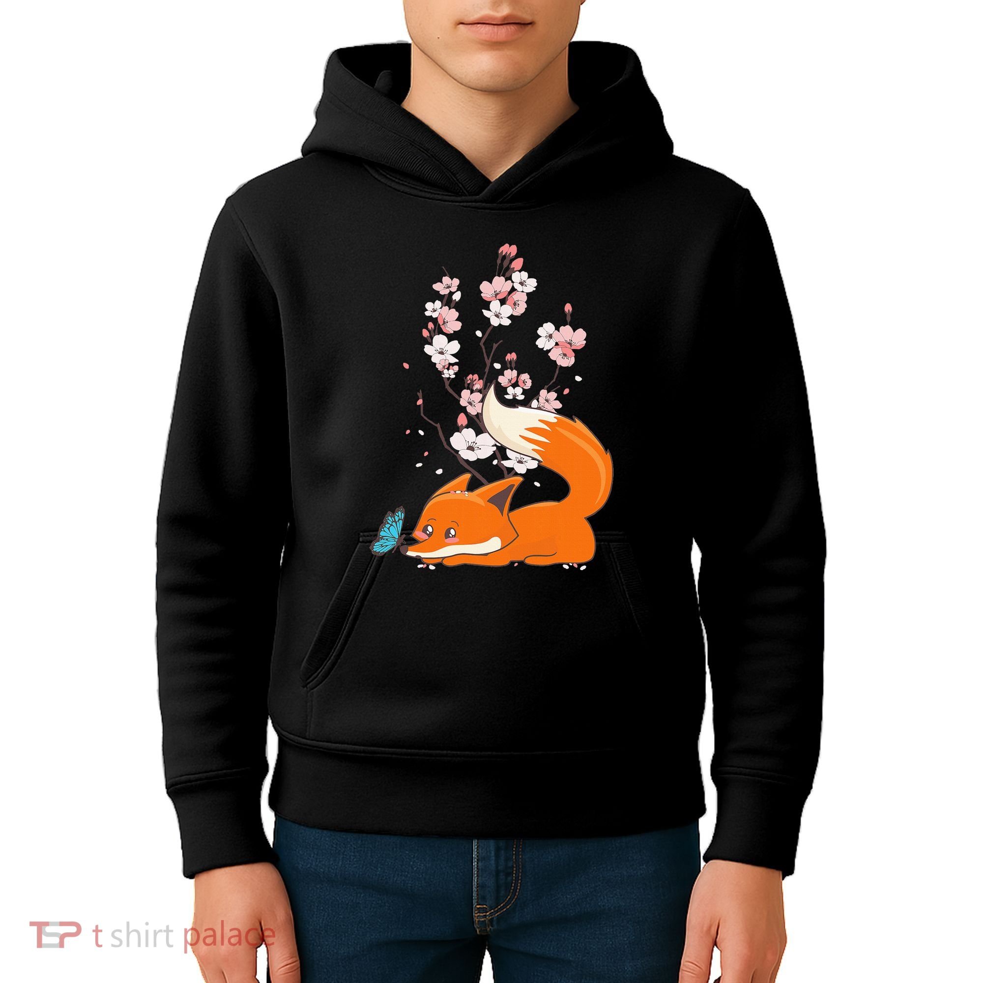 Japanese Cherry Blossom Flower Sakura Kawaii Fox Kids Hoodie