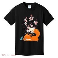 Japanese Cherry Blossom Flower Sakura Kawaii Fox Kids T-Shirt thumb 0