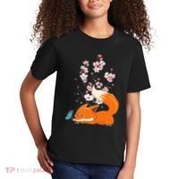 Japanese Cherry Blossom Flower Sakura Kawaii Fox Kids T-Shirt thumb 2