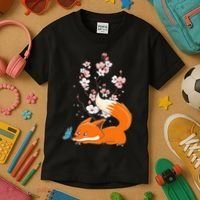 Japanese Cherry Blossom Flower Sakura Kawaii Fox Kids T-Shirt thumb 3