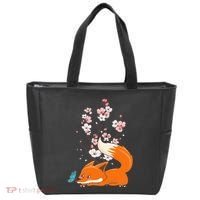 Japanese Cherry Blossom Flower Sakura Kawaii Fox Tote Bag thumb 0