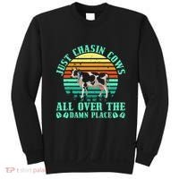 Just Chasin Cows All Over The Damn Place Cow Farmer Sweatshirt thumb 0