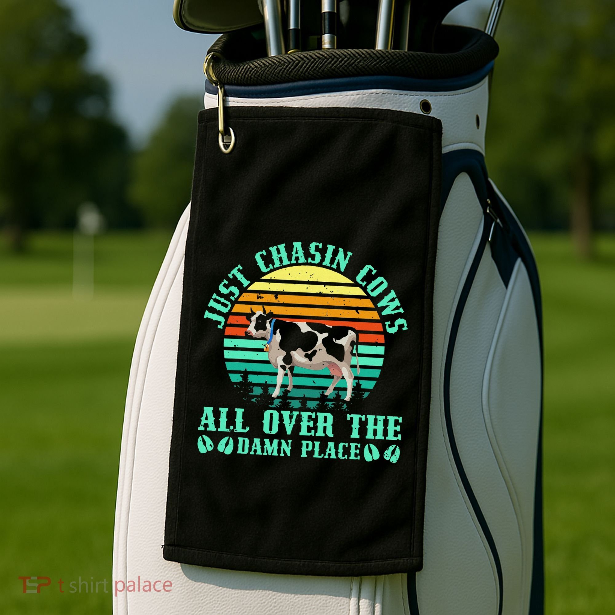 Just Chasin Cows All Over The Damn Place Cow Farmer Golf Towel