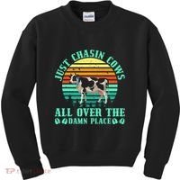 Just Chasin Cows All Over The Damn Place Cow Farmer Kids Sweatshirt thumb 0