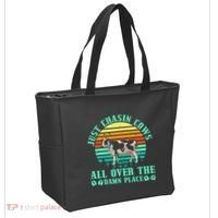 Just Chasin Cows All Over The Damn Place Cow Farmer Tote Bag thumb 2