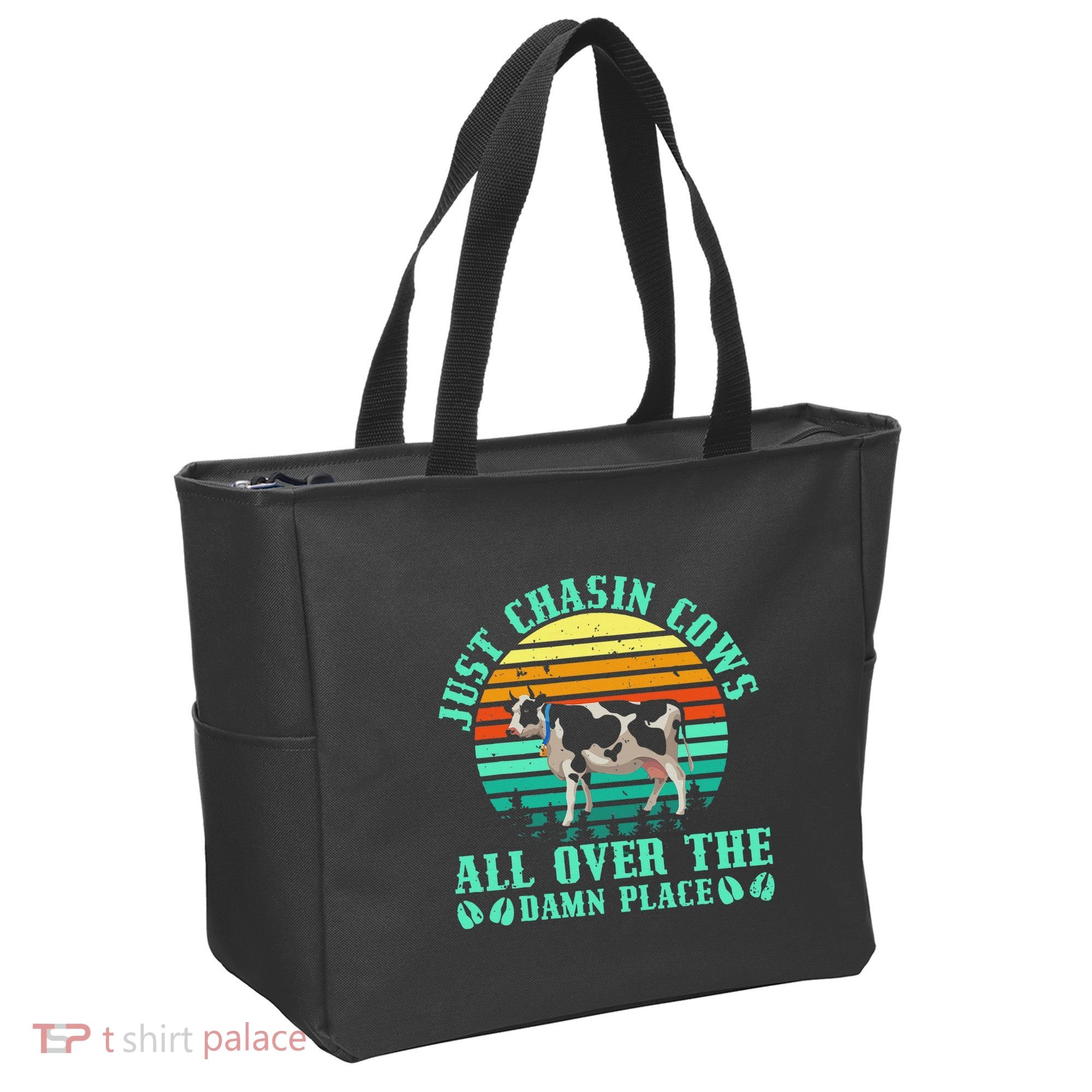 Just Chasin Cows All Over The Damn Place Cow Farmer Tote Bag