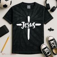 Jesus Cross Christianity Kids Tie-Dye T-Shirt thumb 2