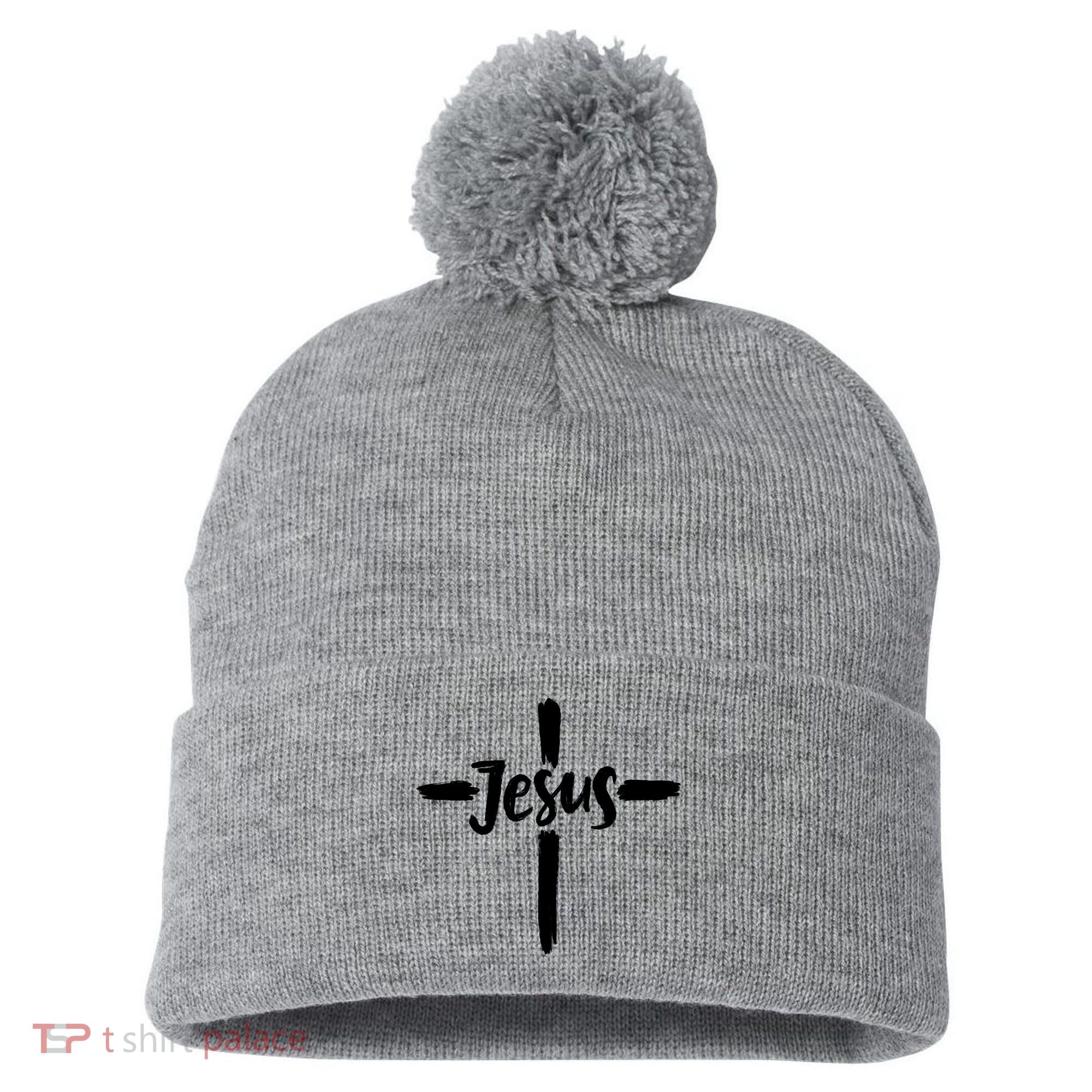 Jesus Cross Christianity Pom Pom 12in Knit Beanie