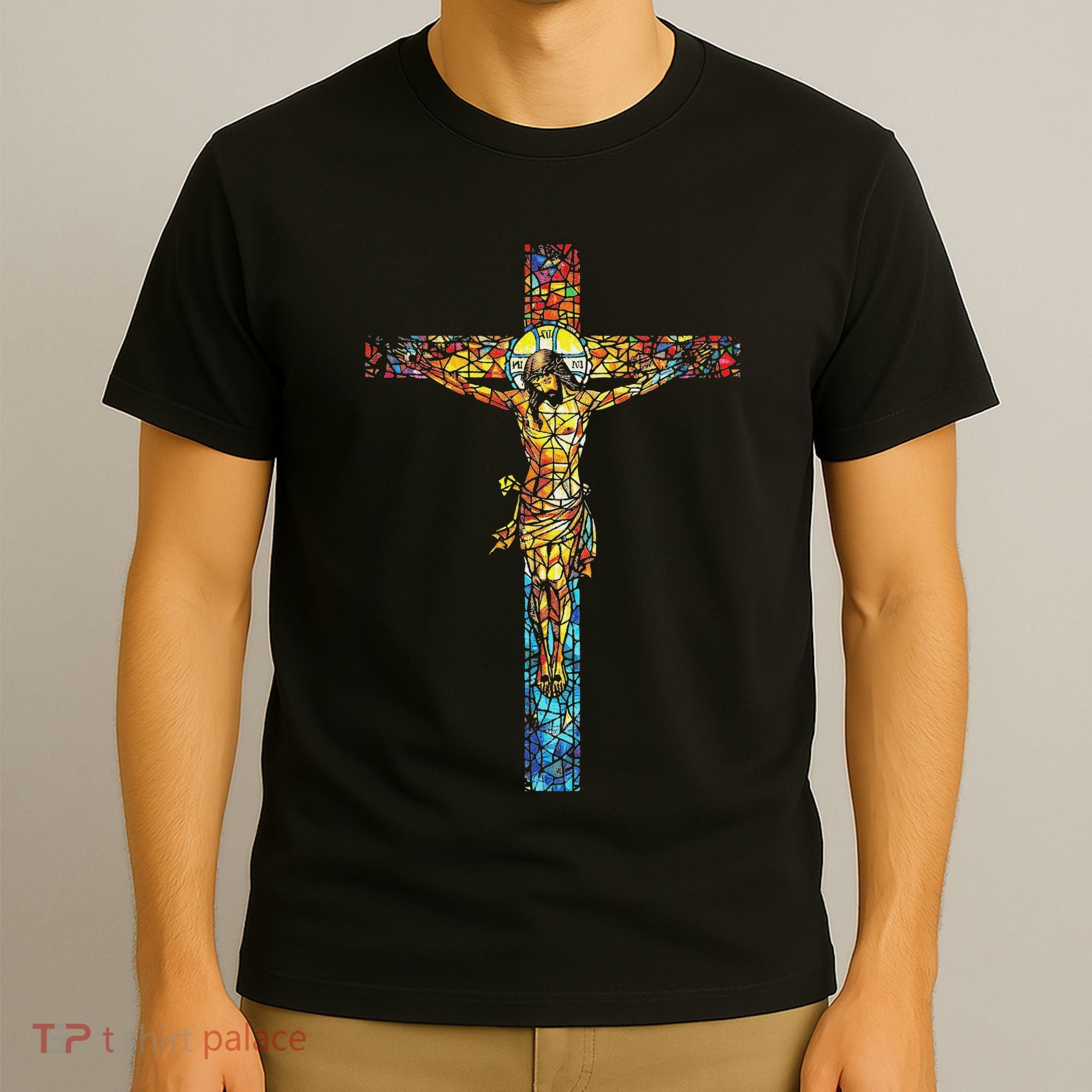 Jesus Cross Christian Stained Glass Christian Art T-Shirt