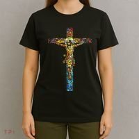 Jesus Cross Christian Stained Glass Christian Art T-Shirt thumb 4