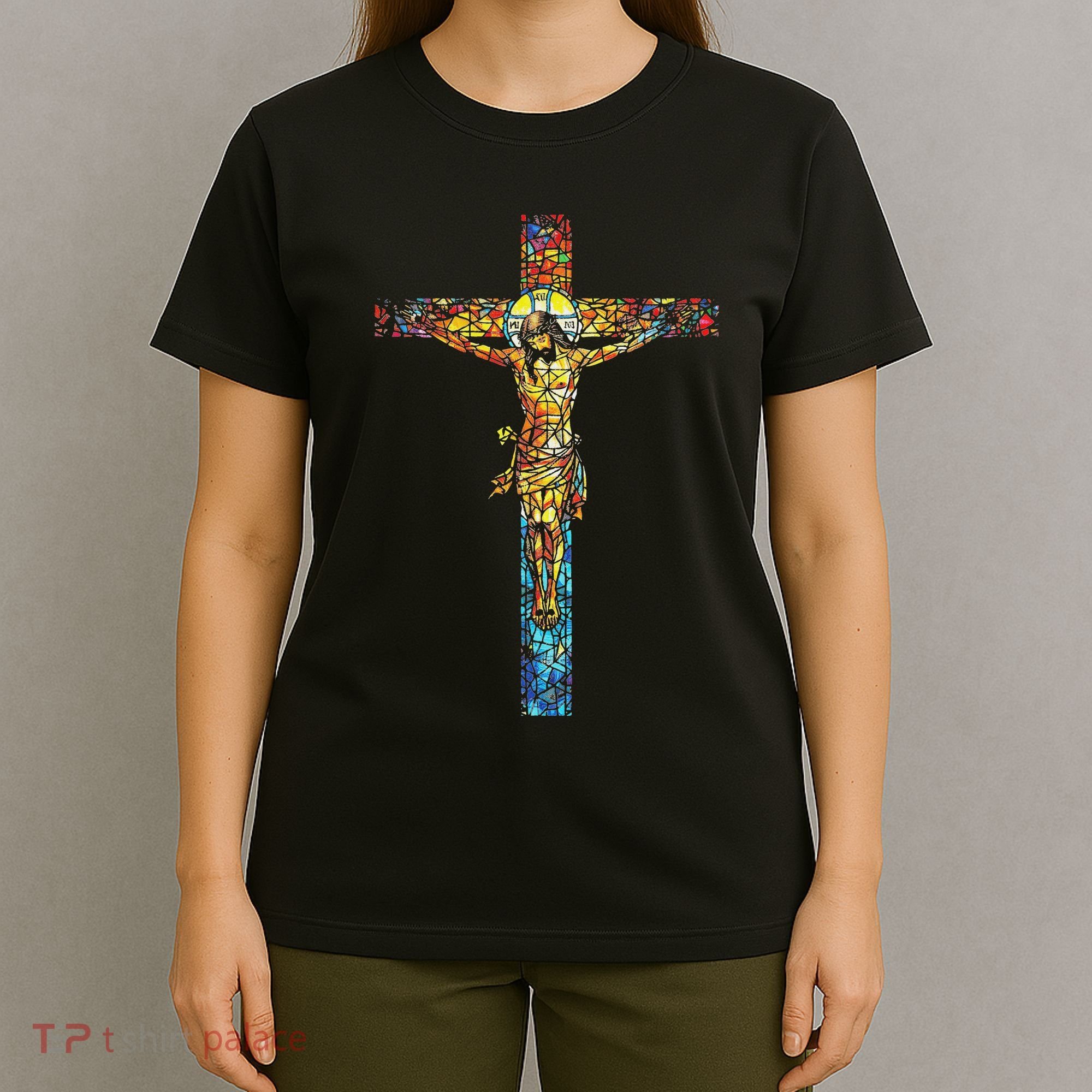 Jesus Cross Christian Stained Glass Christian Art T-Shirt