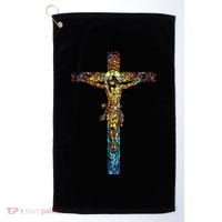 Jesus Cross Christian Stained Glass Christian Art Golf Towel thumb 0