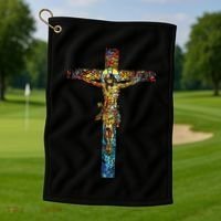 Jesus Cross Christian Stained Glass Christian Art Golf Towel thumb 1