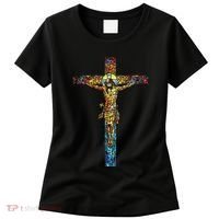 Jesus Cross Christian Stained Glass Christian Art Women's T-Shirt thumb 0